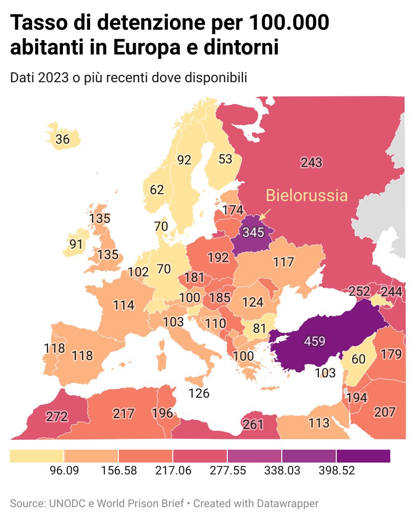 Ieri sono stati liberati alcuni prigionieri politici in Bielorussia in cambio di alleggerimento delle sanzioni. Giova ricordare quali sono i Paesi che incarcerano di più (e non è difficile capire perché...). Alcuni ci sono "strategicamente" essenziali.