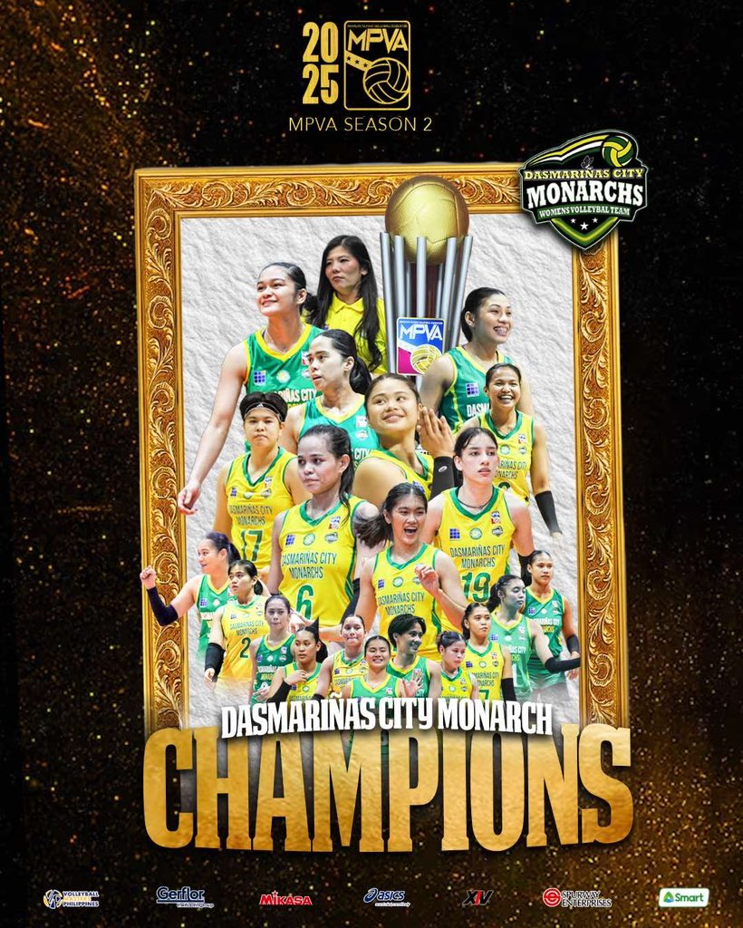 DASMARIÑAS MONARCHS TAKE THE CUP ‼️🏆

The Dasmariñas City Monarchs rise as Maharlika Pilipinas Volleyball Association Season 2 Champions, completing a dominant run with a perfect 16–0 record and sweeping the Finals series.

#MPVASeason2 #AngLigaParaSaLahat #MPVA2025