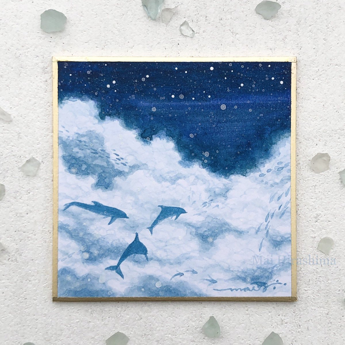 作品紹介 「Wind waves 2 (風浪)」 豆色紙にアクリル絵の具✍️ 荒ぶる