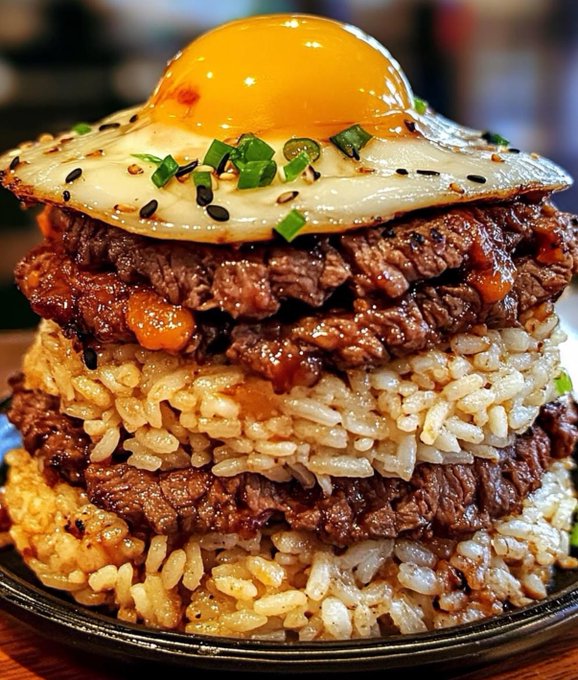 FoodPleaser's tweet image. Korean BBQ Beef &amp;amp; Rice Stack