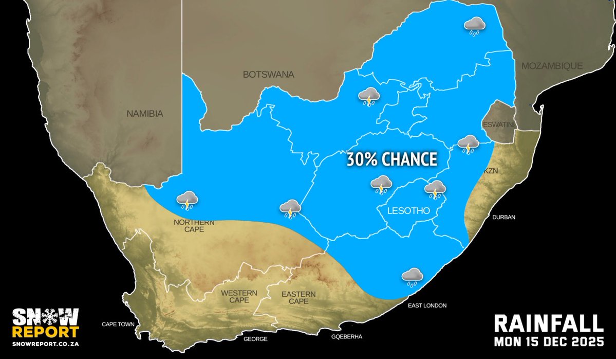 MONDAY WEATHER: Some rain possible but a high fire risk in the western interior. See snowreport.co.za for the full forecast #saws #weather #forecast #weatherwarnings #firedanger