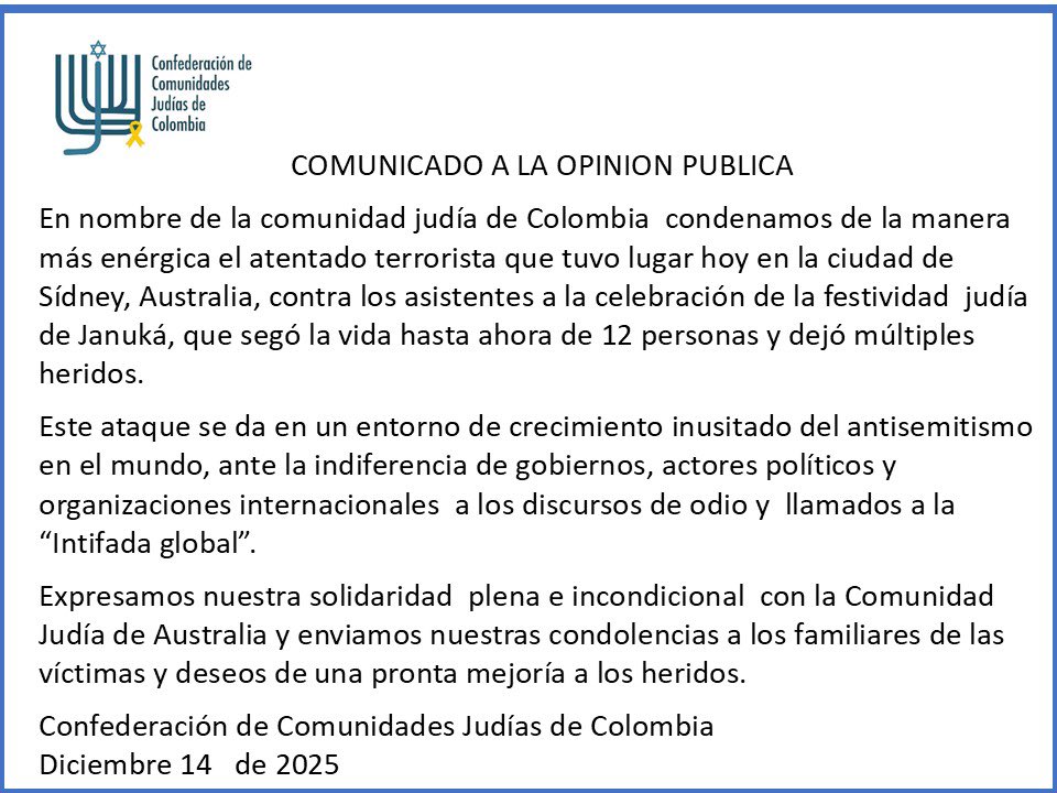 Comunicado sobre  la masacre en Sídney