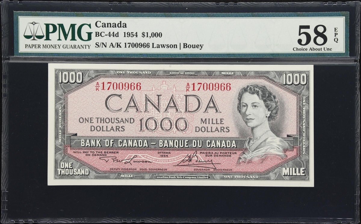 SPMC_1961's tweet photo. Society of Paper Money Collectors Presents the Note of the Day!
$1000 1954 Canada, Bank of Canada
BC-44d
Photos Courtesy of Stack’s Bowers Galleries
#Noteoftheday #Societyofpapermoney #papermoney #History #December #World #Canada https://t.co/vmIuWWAICf
