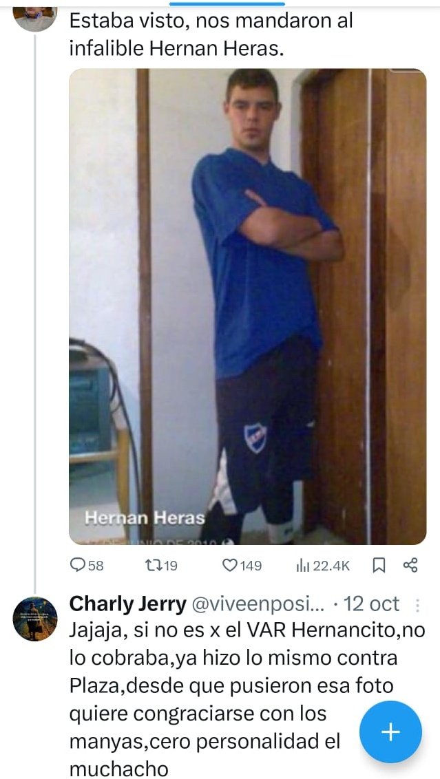 ArbitrajeU's tweet photo. MIRÁ QUIÉN VOLVIÓ A TWITTER🐦

El padre del árbitro F…ifa volvió a la carga. Tras haber tenido que cerrar su cuenta personal, reaparece con un nombre falso (Charly Jerry – @viveenpositibo).

Además de insultarme y defender al “nene”, esta vez fue más lejos: habló mal de varios compañeros de su hijo e incluso del propio Colegio de Árbitros.

Después, el árbitro F…ifa llama a periodistas para decir que “no tiene relación con su papá”.
Pero los hechos muestran otra cosa.

¿Será su modus operandi?🤔