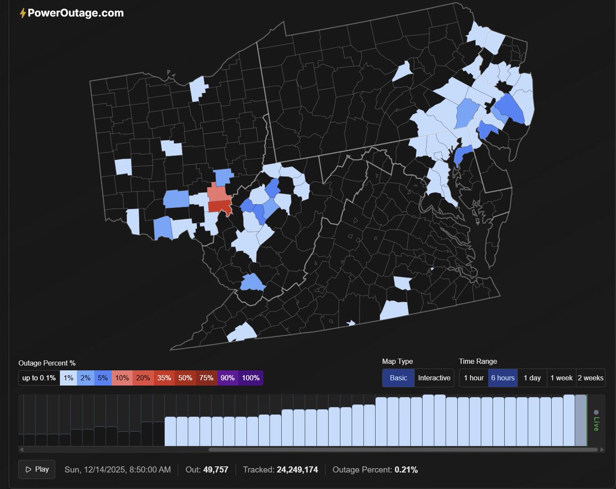 Around 50,000 customers are without power this morning from wet snow accretion from OH to NJ. Cold temperatures and wind will slow restoration today. <a href="/PECOEnergy/">PECO Energy Co.</a> <a href="/AEPOhio/">AEP Ohio</a> <a href="/firstenergycorp/">FirstEnergy Corp.</a> are the most affected utilities.