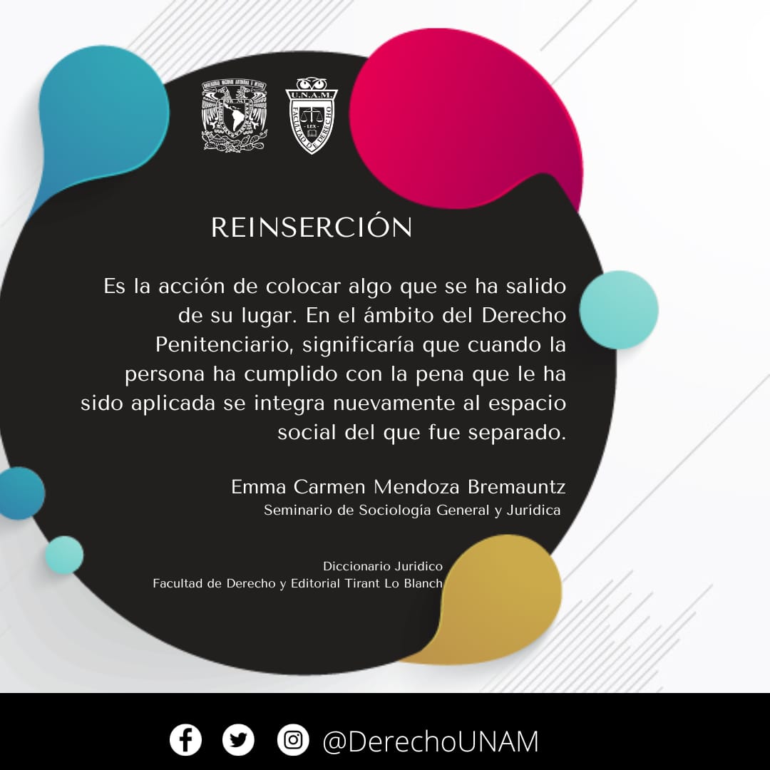 DerechoUNAMmx's tweet photo. ⚖🤓Te compartimos la definición de un término de nuestro #DiccionarioJurídico, editado en colaboración con #TirantLoBlanch. En esta ocasión “Reinserción" escrito por la profesora Emma Carmen Mendoza Bremauntz.
📖 https://t.co/syiwWpr7dB https://t.co/11R8bWG2qx