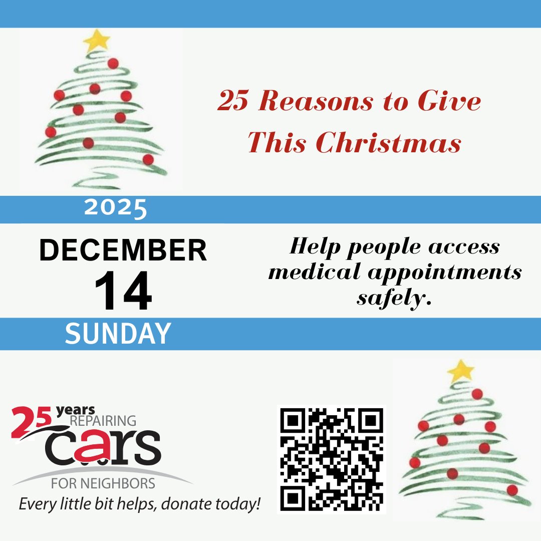 CarForNeighbors's tweet image. 25 Reasons to Give — Reason #14: Help people access medical appointments safely. Reliable rides save lives. 🚗✨ Give now: bit.ly/3P3OqmK  

#GiveHope #ReasonsToGive #HandUp #TogetherWeCan