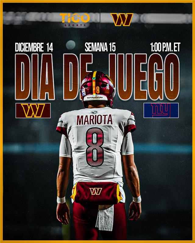 KCTicoSports's tweet image. ¡Hoy juega los @Commanders en su decimocuarto partido de la temporada 2025!
El equipo se enfrenta a @Giants a la 1:00 PM ET.

Escucha con Moisés Linares y De Juan Romero.
Escucha en: tico-sports.com/commandersespa…

¡Vamos Commanders!
#HTTC #TakeCommand #DCFootball