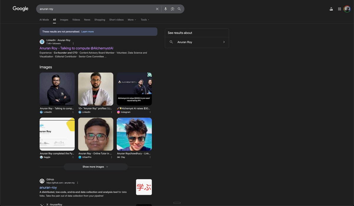 AnuranRoy's tweet image. You know what's even bigger aura farming? Having people with the same name, but still almost the entire first page is about you.