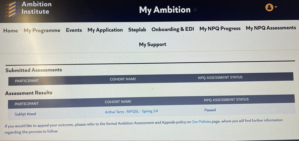 Delighted to share that I’ve passed the NPQSL. Grateful to the tutors at Ambition Institute for their guidance and excellent training sessions. Truly impactful. #NPQSL  <a href="/Ambition_Inst/">Ambition Institute</a>