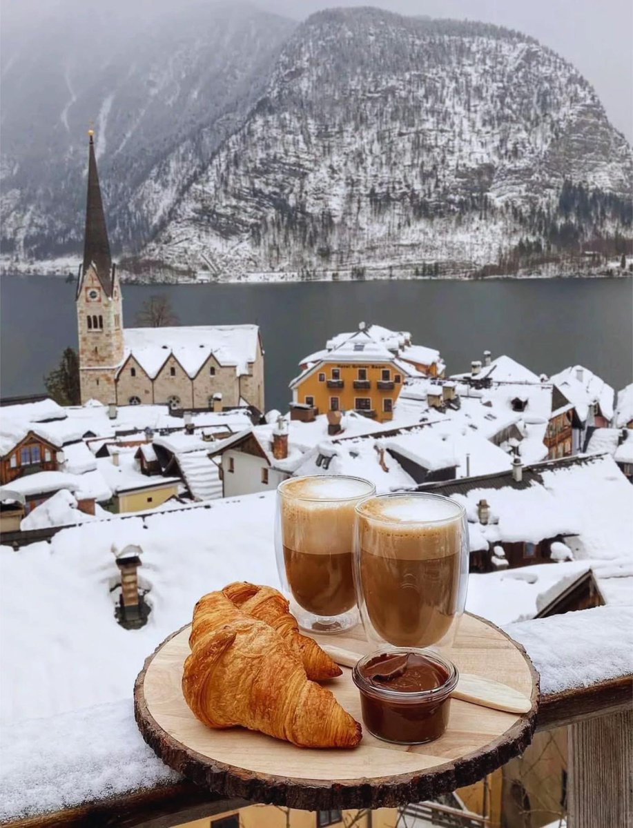 Winter breakfast in Hallstatt, Austria