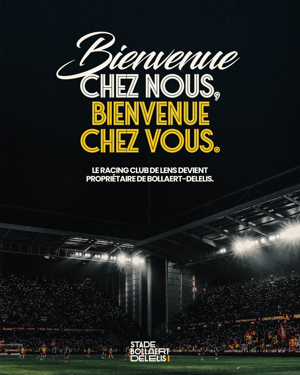 RCLens's tweet image. 𝑩𝒊𝒆𝒏𝒗𝒆𝒏𝒖𝒆 𝒄𝒉𝒆𝒛 𝒏𝒐𝒖𝒔, 𝒃𝒊𝒆𝒏𝒗𝒆𝒏𝒖𝒆 𝒄𝒉𝒆𝒛 𝒗𝒐𝒖𝒔. 🏟

Le RC Lens a le plaisir indicible d’annoncer la signature d’un accord entérinant l’acquisition du stade Bollaert-Delelis. Désormais dans le patrimoine du club, l’antre s’inscrit un peu plus comme le…