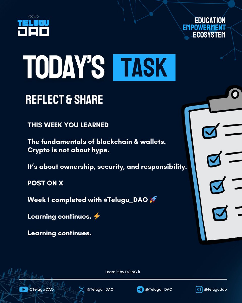 So far, we have completed week 1.

THIS WEEK'S REFLECTION

Learning continues. ⚡