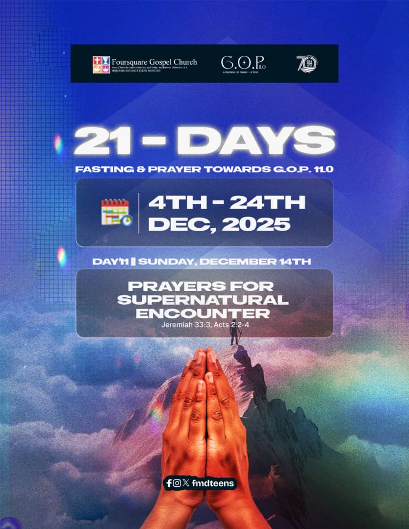 FMDteens's tweet photo. Prayer will build strength, fasting will sharpen focus, and God’s presence will bring lasting change.

Join us as we fast and pray for the success of GOP 11.0.

December 4th-24th

#GOP11.0 #CityOfMorogbo #December2k25 #Fasting&amp;Prayer #Transformed #FMDTeens https://t.co/zY5x0mJifB