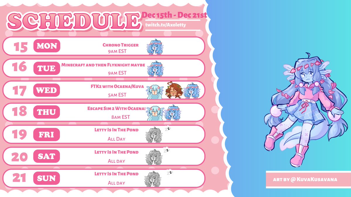 Schedule for this week!