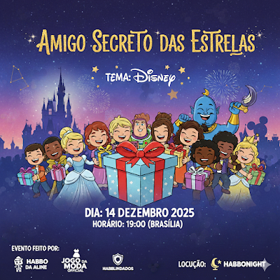 Hoje às 19h (BR) acontece o Amigo Secreto das Estrelas 2025! 🌟🎄

🎙️ Acompanhe o red carpet e cerimônia de entrega dos presentes, com a transmissão ao vivo pelo Fã Site <a href="/HabboNight/">HabboNight</a> e em Livestream pelo <a href="/CoraggioHabbo/">Coraggio</a>.

🎅 Realização: <a href="/habbodaaline/">@HabboDaAline</a> 🌟 <a href="/Habblindados/">Habblindados 🐒</a> 🌟 <a href="/jdmofc/">JDM OFFICIAL®</a>.