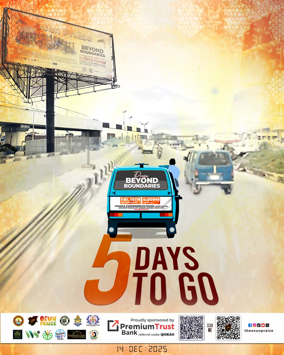 OsunPraise's tweet photo. Come and have your own Experience 
You won't want to miss it
@InsideOsogbo @OsunTwitta @thepremiumtrust @WStv_NG
#osunpraise2.0 #beyoundboundaries #blazz #premiumtrustbank https://t.co/NFm2jLtZGX