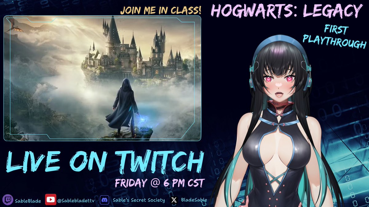 BladeSable's tweet image. Join me tonight at 6 pm CST! #Vtuber #twitch #twitchstreamer #streamer #hogwartslegacy #HogwartsLegacyGAME