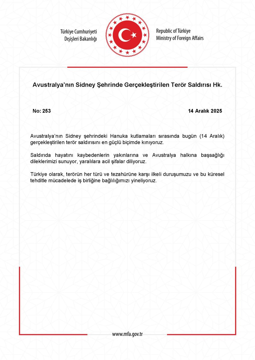 Avustralya’nın Sidney Şehrinde Gerçekleştirilen Terör Saldırısı Hk. mfa.gov.tr/no_-253_-avust…