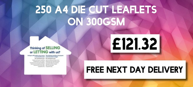 PrintChainUK's tweet photo. 250 A4 die cut #leaflets, 300gsm, £121.32 with free next day delivery! https://t.co/k7EWxOTW16