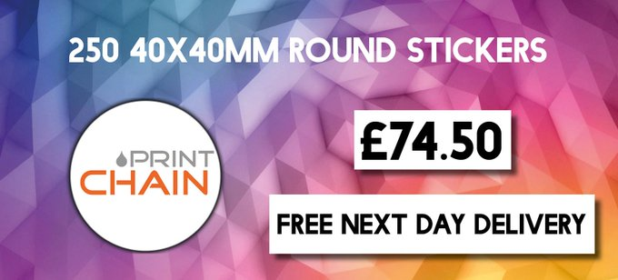 PrintChainUK's tweet photo. 250 40x40mm round stickers, £74.50 with free next delivery. https://t.co/I1cEDVIt5J