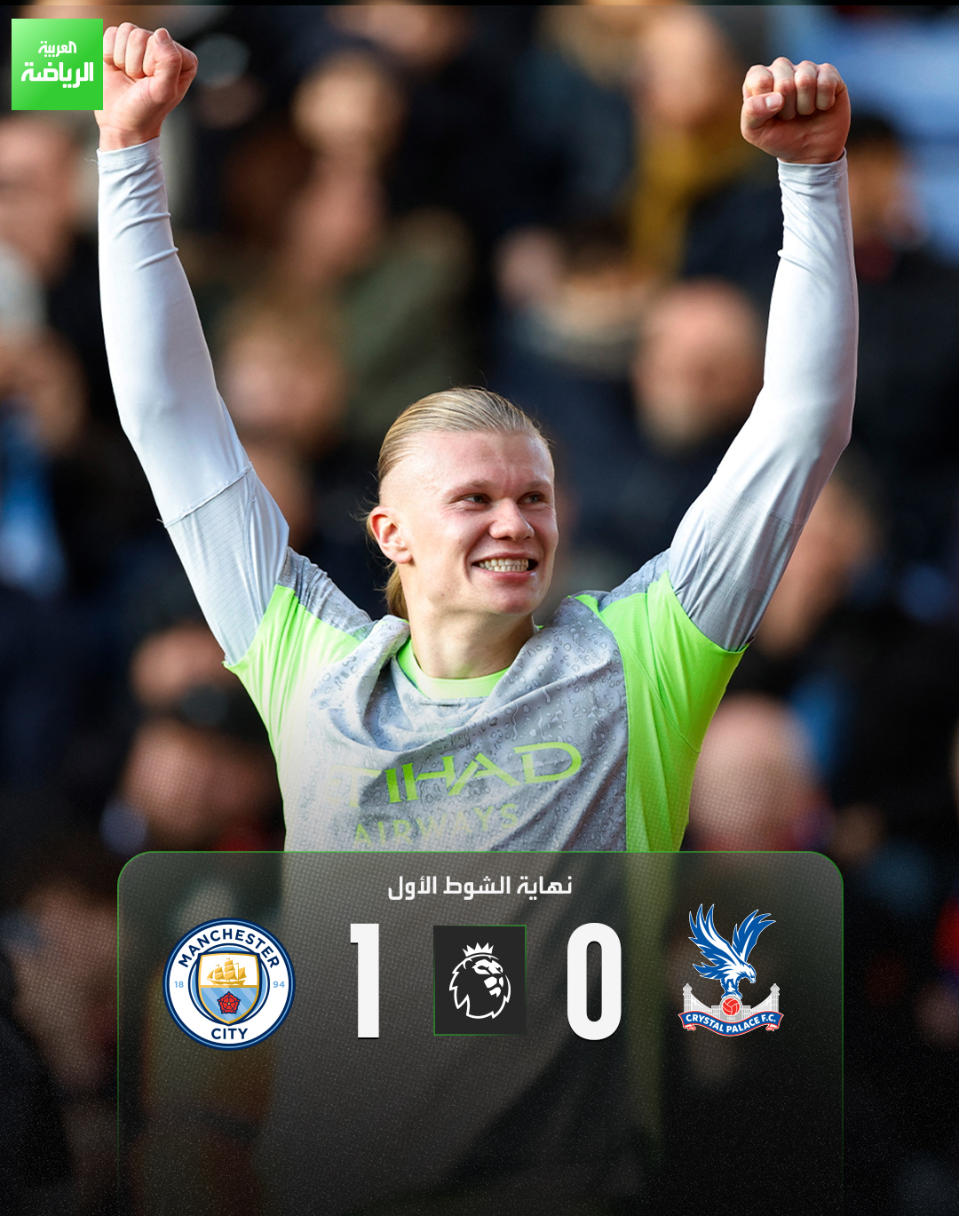 هالاند يضع مانشستر سيتي في المقدمة بالشوط الأول. كريستال بالاس 0 مانشستر سيتي 1 (هالاند). الدوري الإنجليزي. سيلهرست بارك 