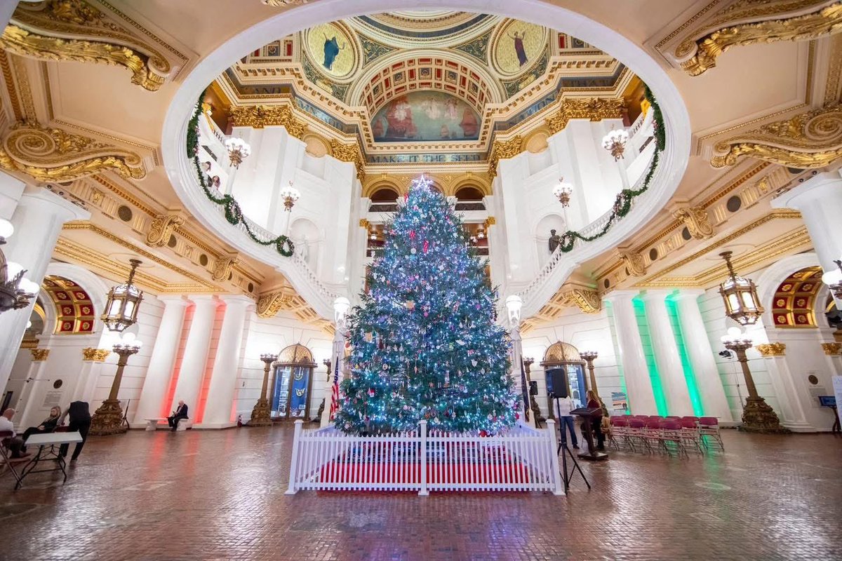 RepWeaknecht's tweet image. The 25-ft Douglas Fir from Carbon County is lit with 2,440 LED lights and 1,700+ handmade ornaments. It’s the tallest Rotunda tree in 10+ years!

✨ See it in person through Jan. 8:
• Rotunda: 8 a.m.–8 p.m. daily