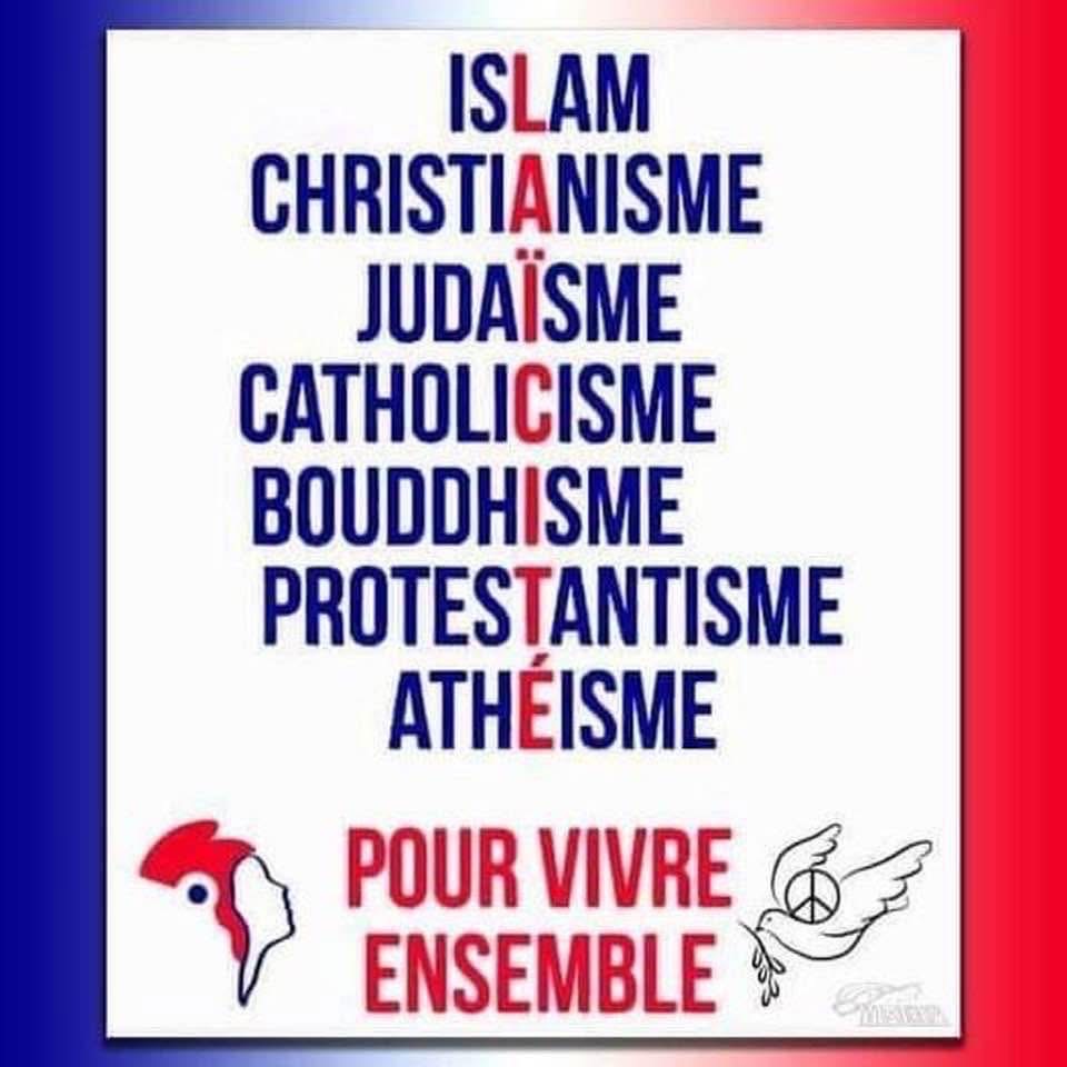 Affiche premier prix de la laïcité de la République  en 2015 choisie par le Président national de l’Observatoire de la laïcité Jean Louis Bianco et Nicolas Cadène. En en 2016, ce prix est remis, par les mêmes,  à l’association COEXISTER composée de groupes religieux. Concordat ?