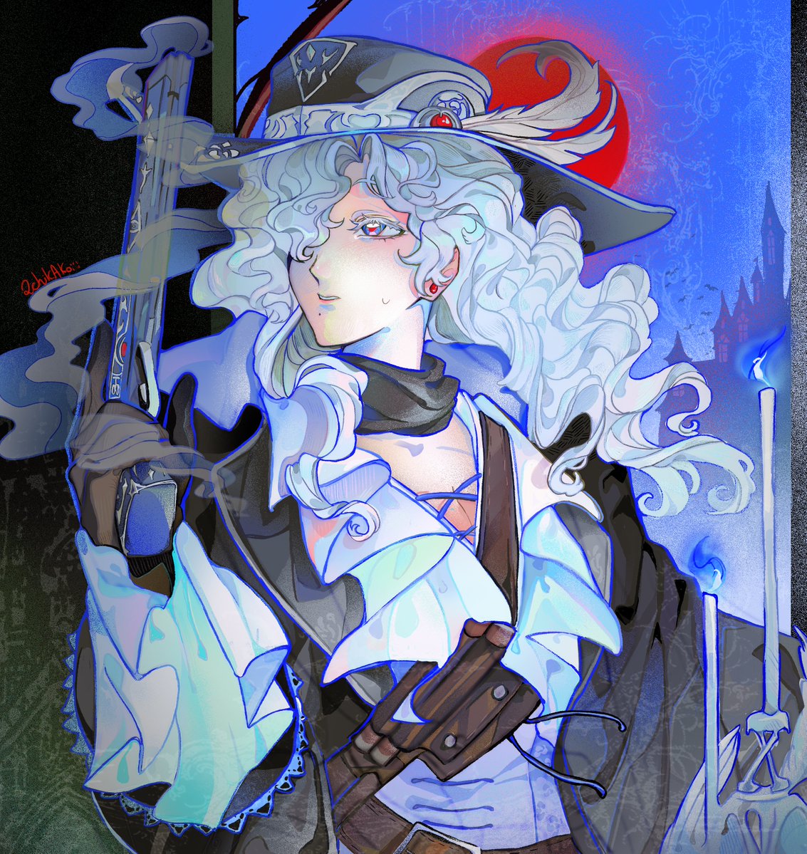 IchikaKoiii's tweet image. her garment is so beautiful I had to draw her... 🔴🦇