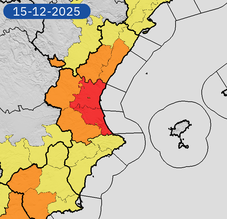 14/12 15:54 AVISOS HOY Y MAÑANA | Comunitat Valenciana: lluvias y tormentas. Nivel máximo de aviso: rojo.
Actualizaciones en aemet.es/es/eltiempo/pr…