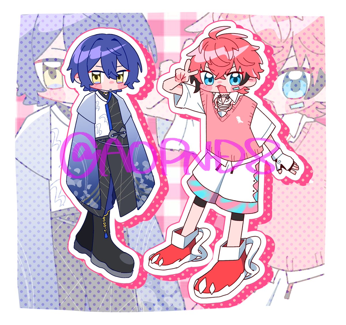 フォロワーさんにプレゼントした絵🎁🦖🐺