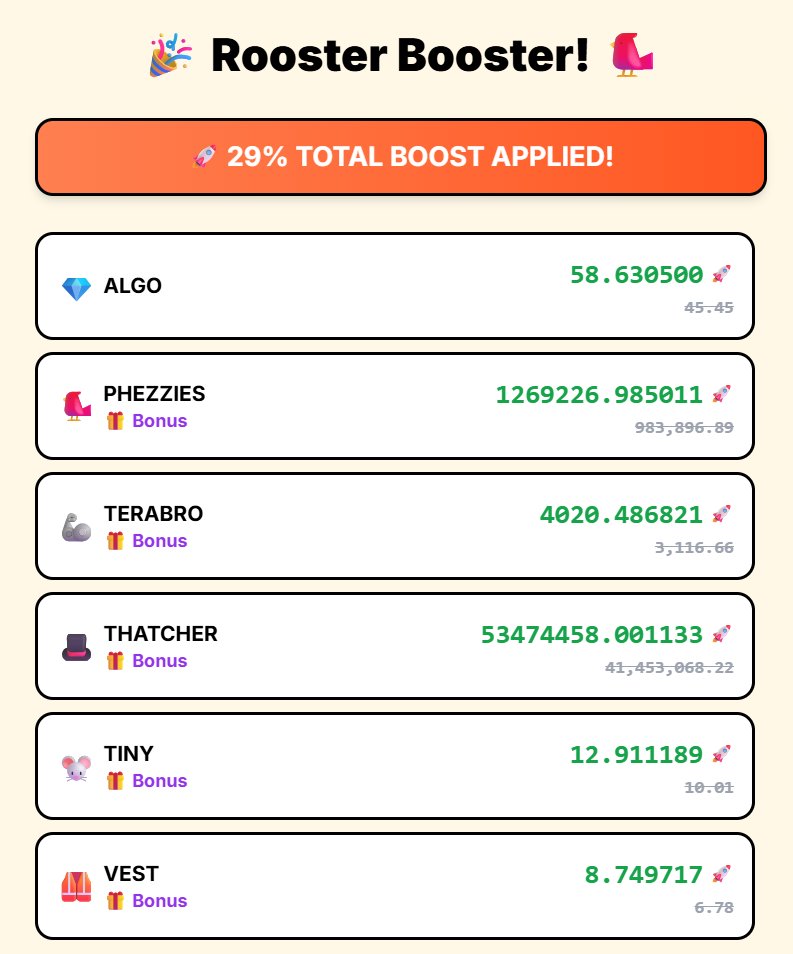 OradAlgo's tweet image. Thanks Niko! 
Consistent value for years. 🔥🦃

🎉 Just won from a Mystery Box on @phezziesalgo!

💎 58.630500 ALGO
🐦 1269226.985011 PHEZZIES
🦾 4020.486821 TERABRO
🎩 53474458.001133 THATCHER
🐭 12.911189 TINY
🦺 8.749717 VEST

Join the feather fam at phezzies.com