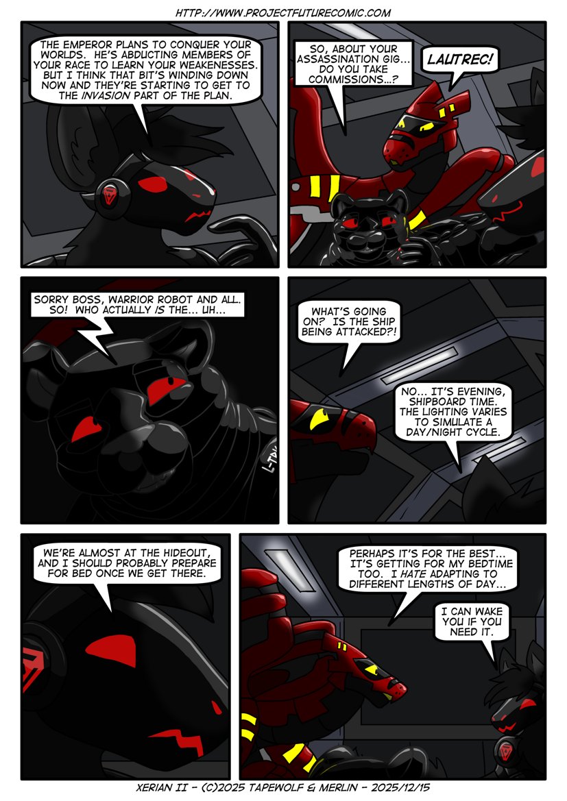 Quirk reveals the Emperor's intentions.
#furry #comics #furryart #ProjectFuture #protogen

Previous pages are here: projectfuturecomic.com/xerian2.php?st…