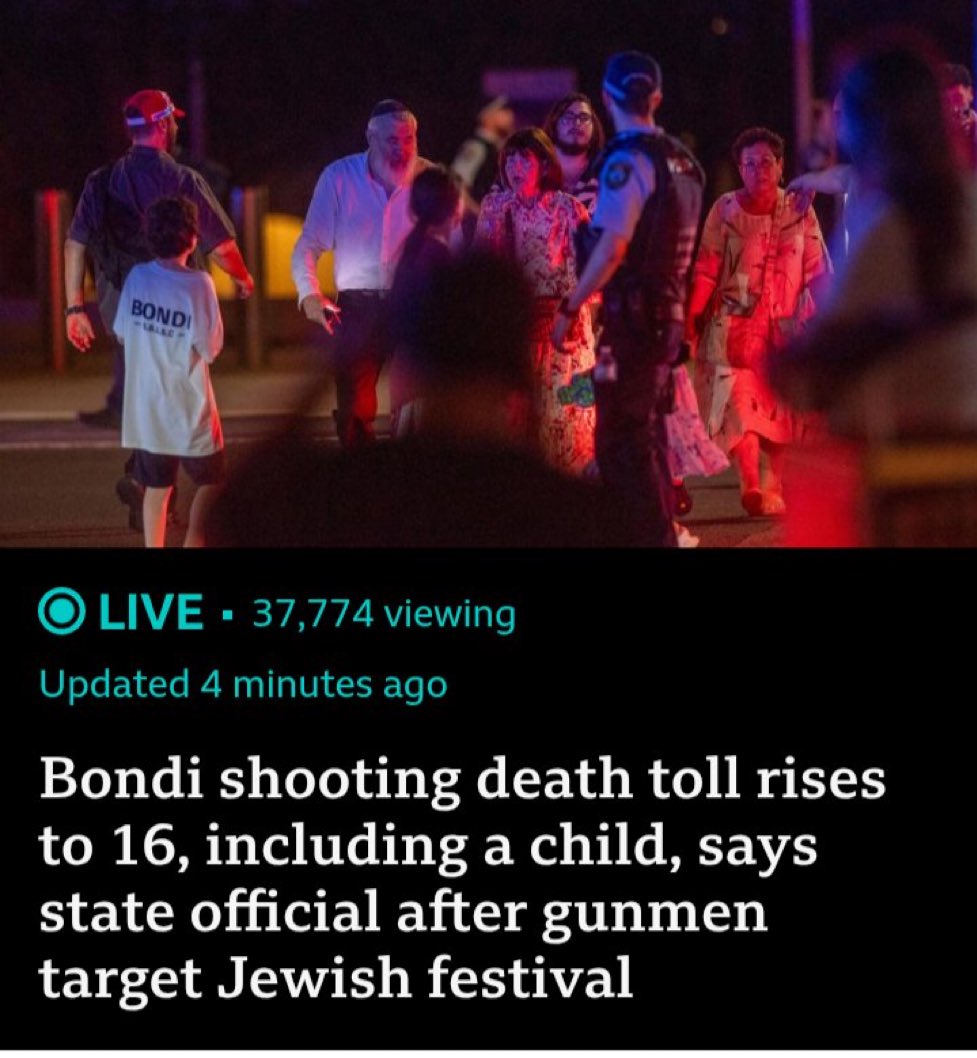 EssexPR's tweet image. Bondi beach death toll reaches 16, including a child 😞

Monsters.