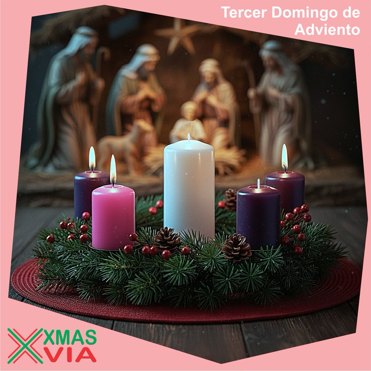 XmasVia_ES's tweet photo. Es Domingo Gaudete, Tercer Domingo de Adviento, el Domingo de la Alegría, el regocijo que se siente por la proximidad de la Navidad, la celebración del nacimiento del Niño Jesús, el Hijo de Dios, Dios, la verdadera luz del Mundo #CaminoALaNavidad #TiempoDeAdviento https://t.co/QnyxIytCTW