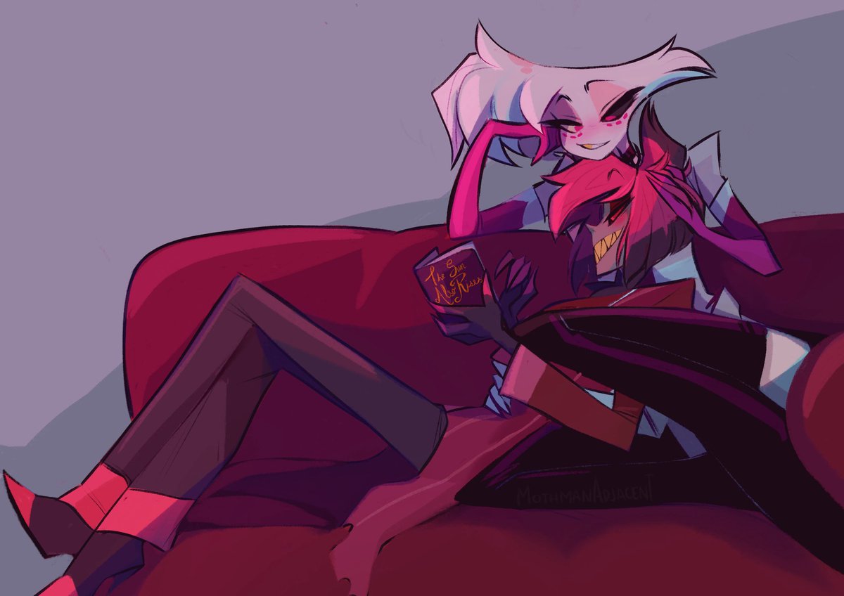 AHHHH I GOT A BEAUTIFUL COMM DONE BY <a href="/MothMommyy/">MothManAdjacent | ⚠️CEO of Hellaverse Fankids⚠️</a> AND IT’S SO PERFECT

#radiodust #AngelDust #Alastor #HazbinHotel