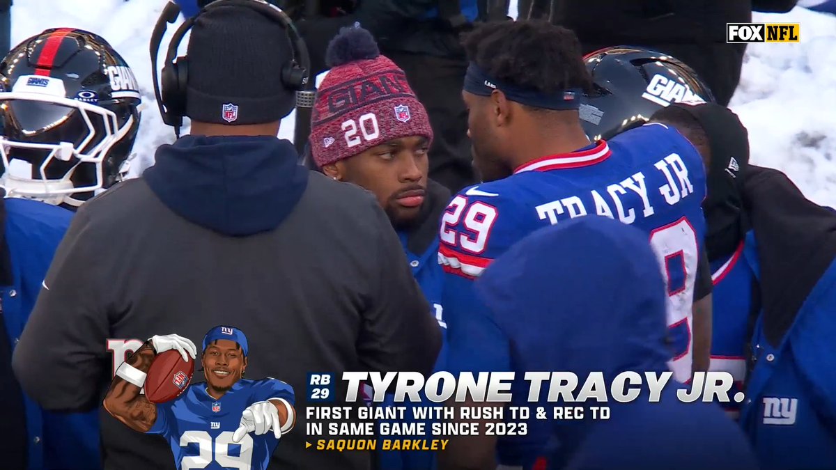 Tyrone Tracy Jr. is the first Giant with a rushing TD and receiving TD in the same game since Saquon Barkley in 2023 
