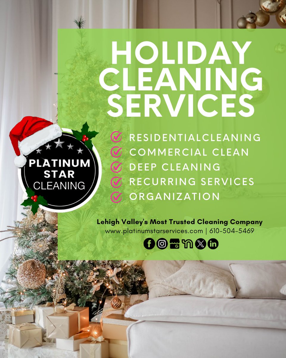 PStarService's tweet image. ✨🎄 Make your season sparkle with a home that’s clean, organized, and holiday-ready. Whether you’re prepping for guests, hosting celebrations, or just craving a stress-free winter, we’ve got every service you need. 🏡💛

🌐 platinumstarservices.com 📞 610-504-5469
#HolidayReady