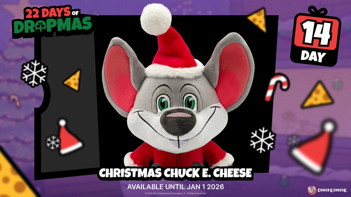 youtooz's tweet image. dropmas day 14 has arrived with everyones favorite mouse 🧀

christmas chuck e. cheese is available now!