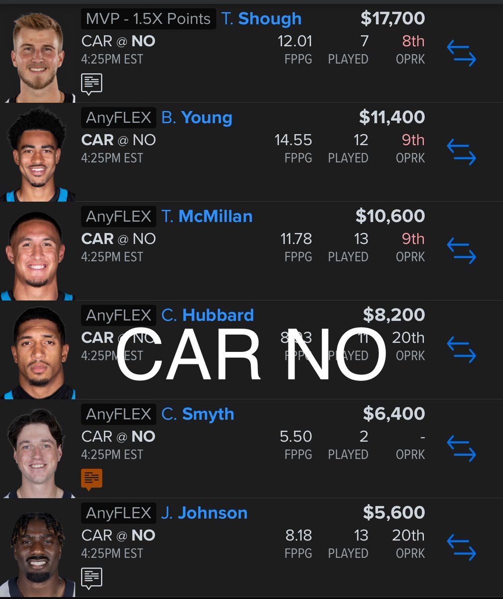 NFL FREE LINEUP🏈🔥

#KeepPounding #Saints #Panthers #NFL #Fanduel #NFLPicks