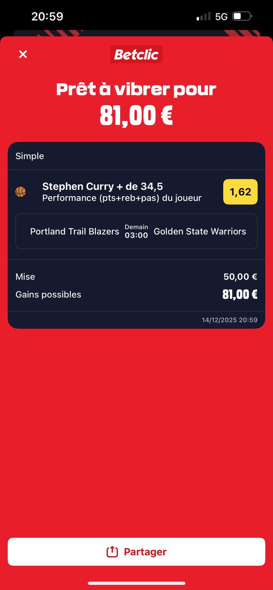 Et voici les derniers bets sur les autres matchs de la nuit :

Divincenzo +3,5 passes <a href="/1/">1</a>,72 (2%)
Poole +15,5pts <a href="/1/">1</a>,85 (2%)
Alexander Walker +26,5PRP <a href="/1/">1</a>,72 (1%)
Curry +34,5PRP <a href="/1/">1</a>,62 (1%)

#TeamParieurs #TeamParieur