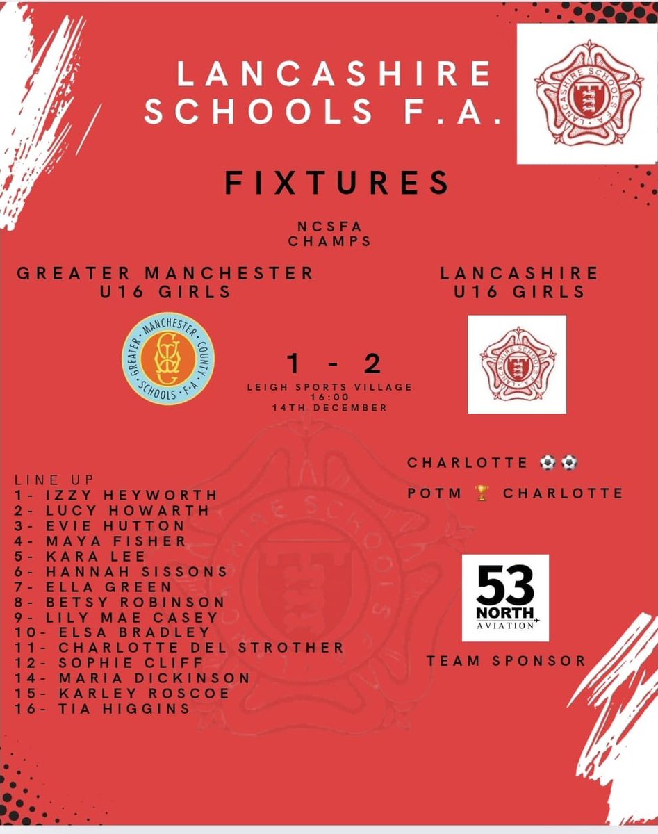 LSFAGirls's tweet photo. An excellent team performance tonight from our U16 girls 🌹@53northaviation https://t.co/yx5ZbdRnpH