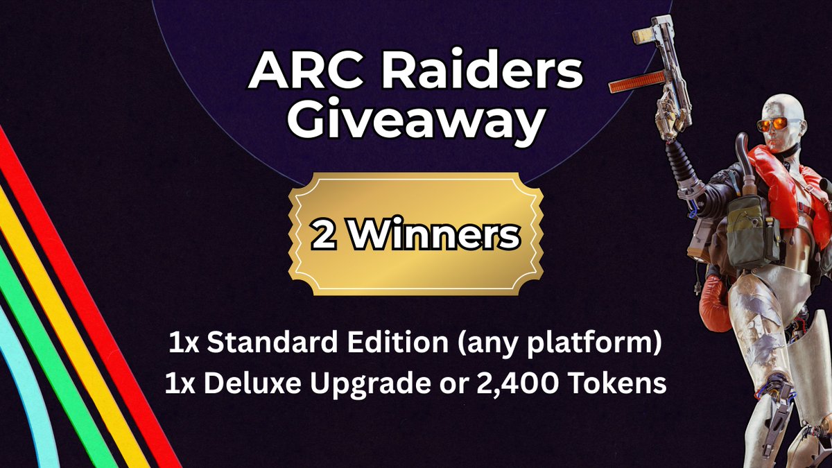 ARC RAIDERS HOLIDAY GIVEAWAY 🎅
Get started in <a href="/ARCRaidersGame/">ARC Raiders</a>, gift it to a friend, level up your own edition or get Tokens for the next Skin.

Two Winners, Two Prizes:
- 1x ARC Raiders Standard Edition (any platform) 
- 1x ARC Raiders Deluxe Upgrade or 2,400 Raider Tokens

To