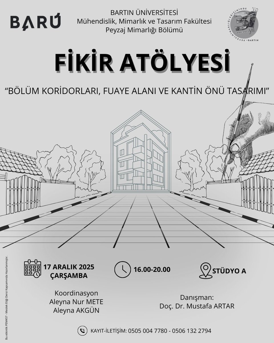 PeyzajBartinUni's tweet photo. #pem457 #MeslekEtiği Mesleki Gelişim Atölyeleri devam ediyor. öğrencilerimiz Aleyna Nur Mete ve Aleyna Akgün'ün ortak hazırladığı Fikir Atölyesi'ne davetlisiniz. 

📅 17 Aralık 2025 -Çarsamba - STA
🕑 16.00-20.00

@baruedutr @profdraakkaya @BARUMuhendislik @mustafa_artar https://t.co/V5nhUvIqfn