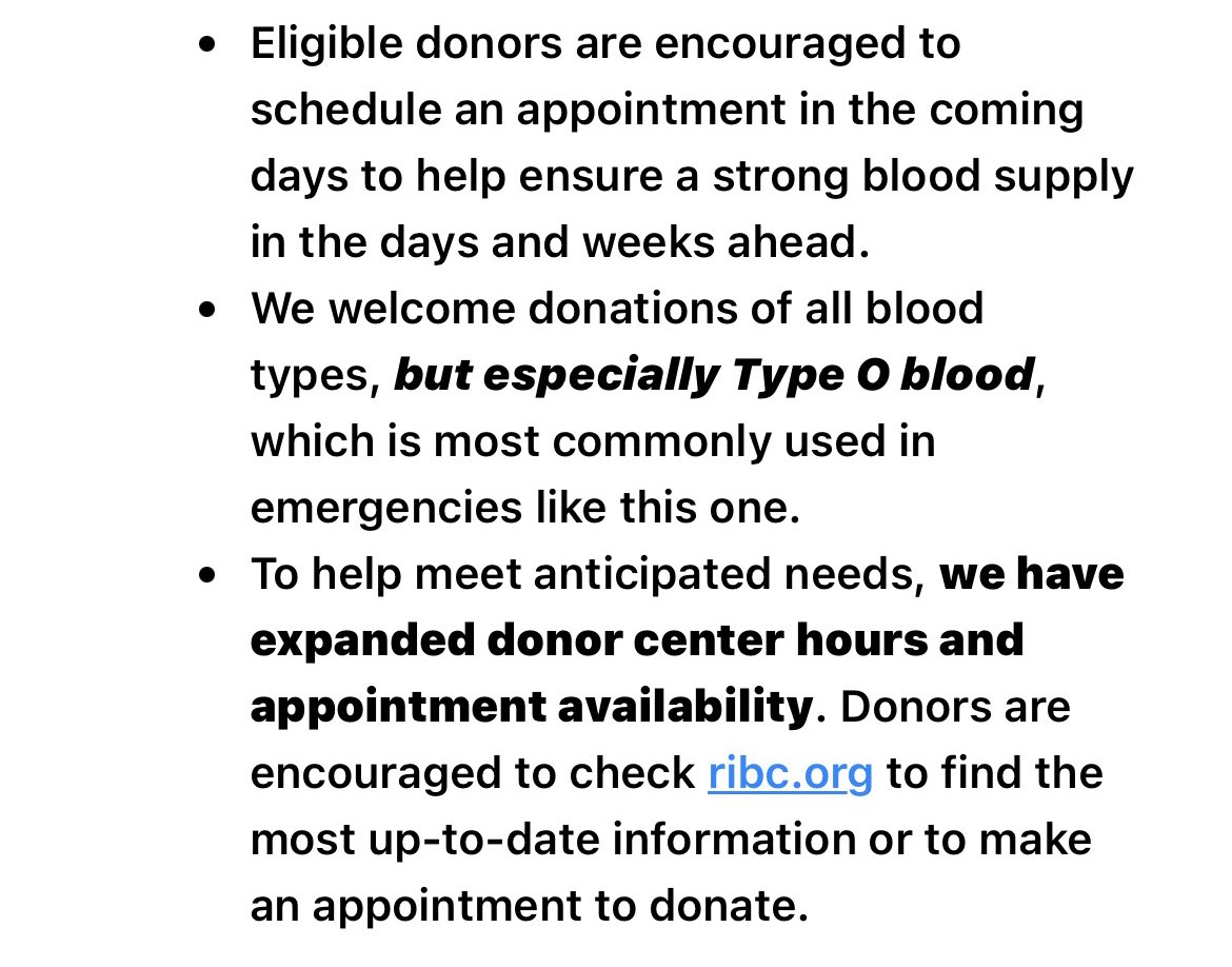 NEW: <a href="/RIBloodCenter/">RI Blood Center</a> says Type O blood donors are needed, if you can help. 

They have provided more than 120 units of blood, platelets and plasma already as RI Hospital took in 9 victims from the deadly shooting at Brown University last night. 

wpri.com/news/local-new… <a href="/wpri12/">WPRI 12</a>