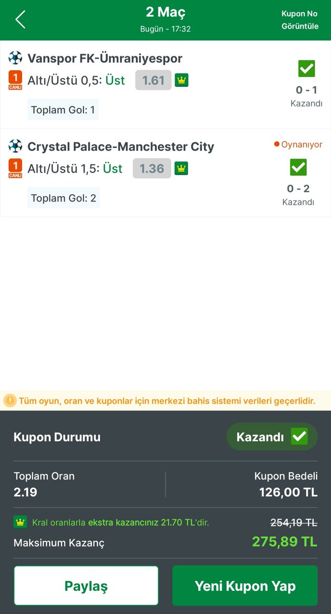 sappusuli's tweet photo. Vanspor Ümraniye 0.5 üst 
Crystal Palace Manchester City 1.5 üst 

Toplam oran 2.19

Kupon geldi 🫰 https://t.co/M3vPjAxZBz