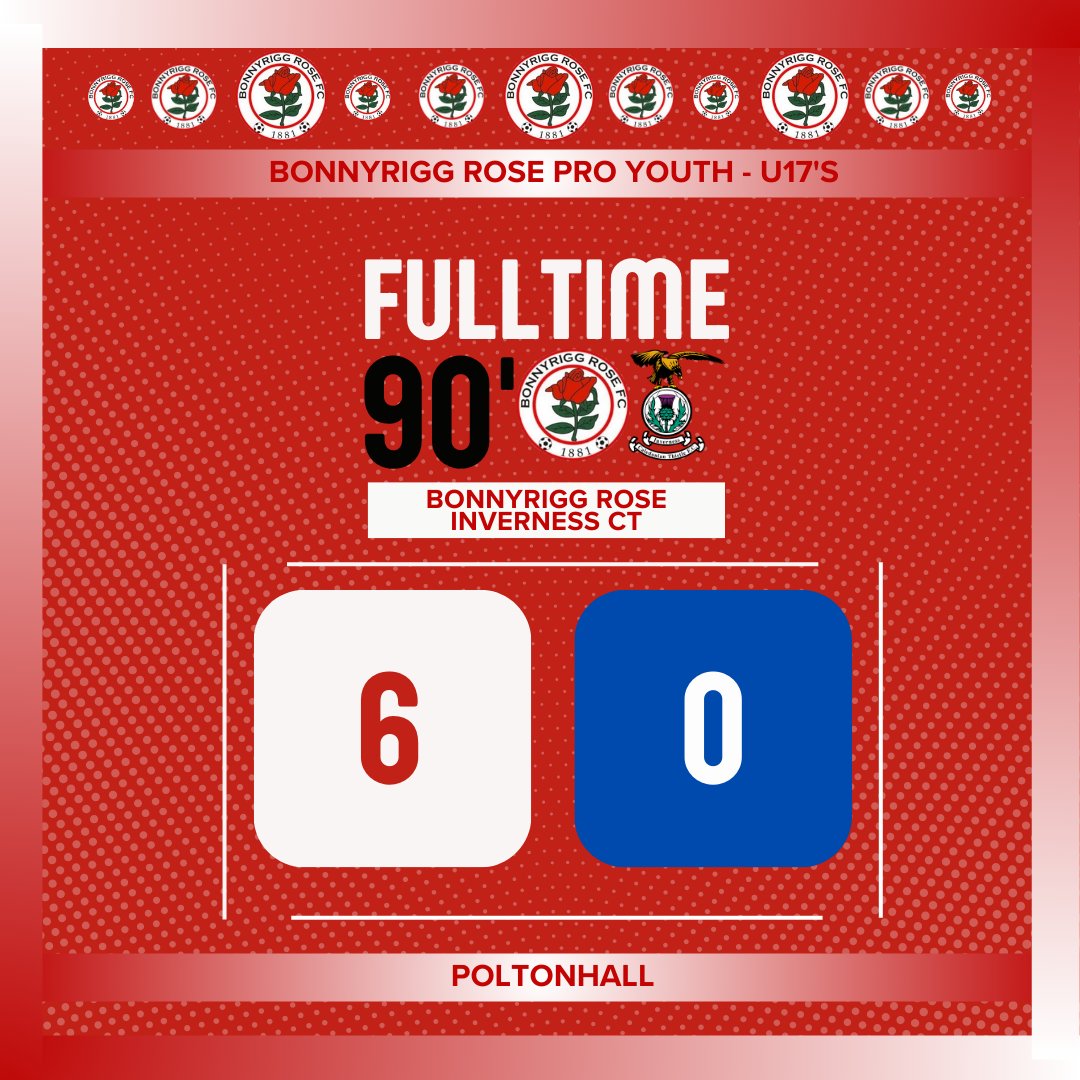 𝑭𝒖𝒍𝒍-𝒕𝒊𝒎𝒆 ⏰️

Two big wins for our age groups this afternoon, as they scored a combined total of 11 goals 👏 

Our 17's defeated Inverness 6-0 at Poltonhall whilst our 19's beat Kelty Hearts 0-5 at New Central Park 🌹