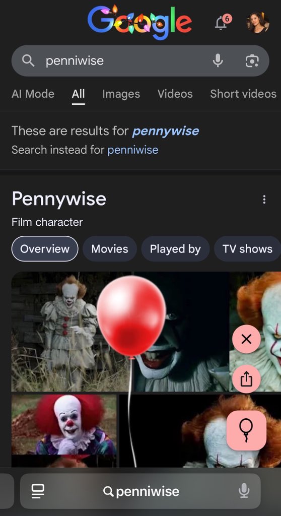 thainazoli's tweet photo. Tomei um susto quando fui procurar o filme pennywise no Google do nada esse balão https://t.co/QAEu9oMG9E