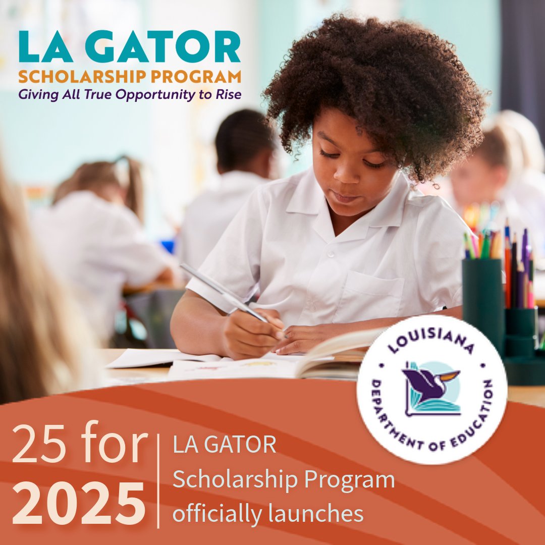 doelouisiana's tweet image. Expanding educational choice for students and families is one of Louisiana's education priorities. 2025 saw the launch of our state's first education savings account, the LA GATOR Scholarship Program. #laed #lalege #lagov