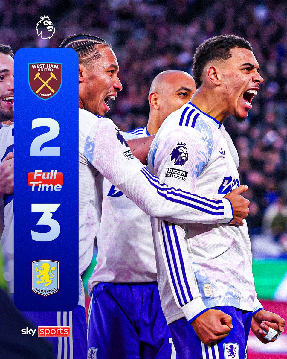 SkySportsPL's tweet image. FULL-TIME: A wonderstrike from Morgan Rogers as Aston Villa turned it around against West Ham!